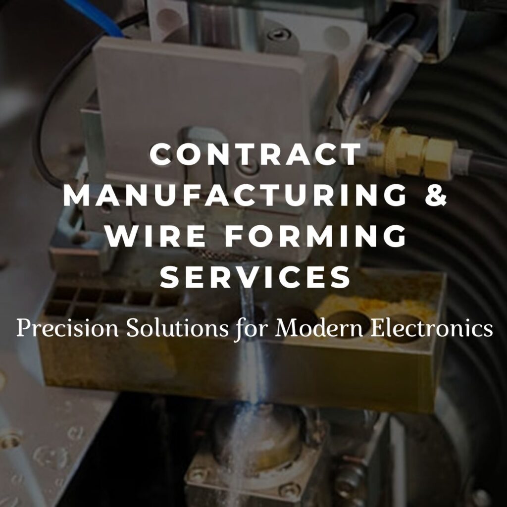 Industrial wire forming machine performing precision CNC wire bending and manufacturing for custom wire harnesses and electronic assemblies.