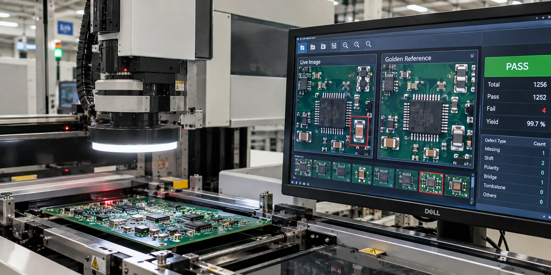 Automated optical inspection checking solder joints after reflow soldering