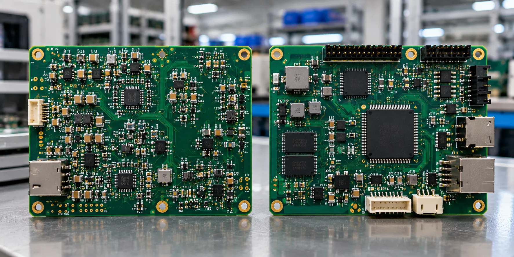 Double-sided SMT PCB assembly with components mounted on both board faces