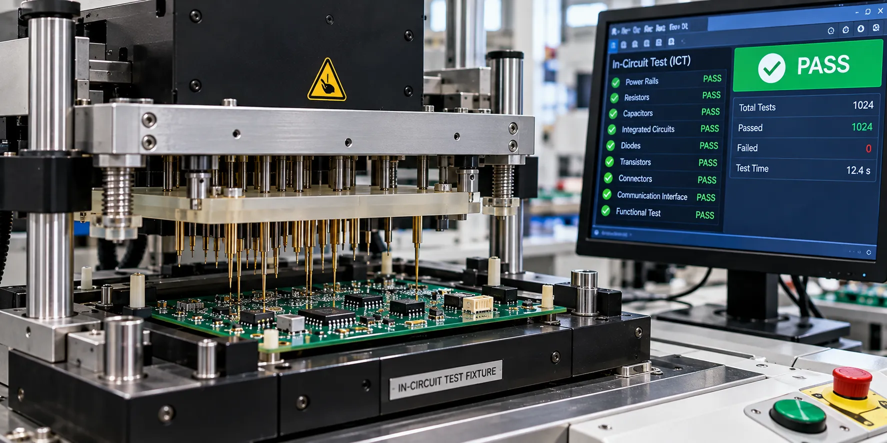 In-circuit testing verifying a completed PCB assembly