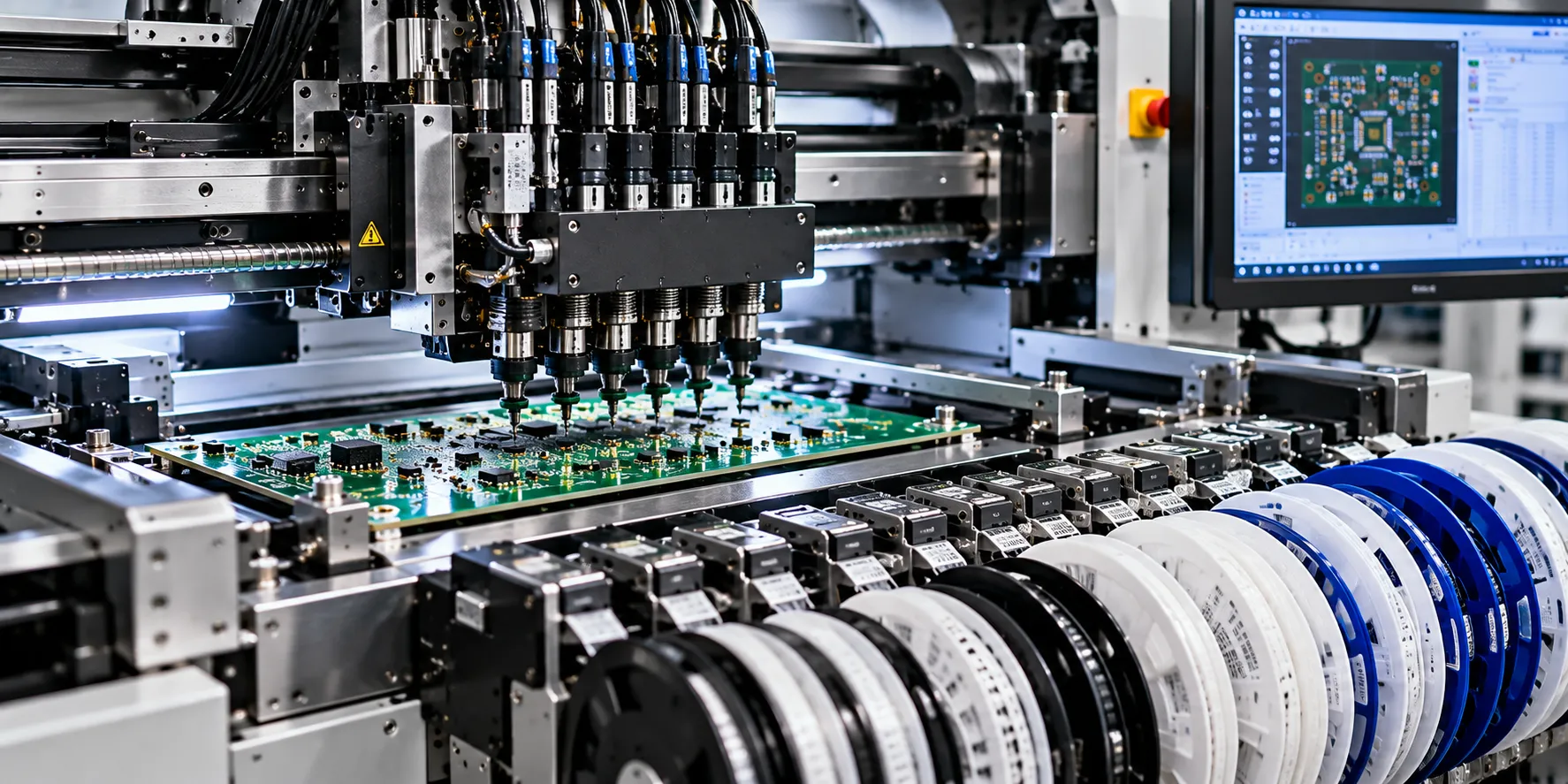 Pick-and-place machine performing electronic component mounting on a PCB