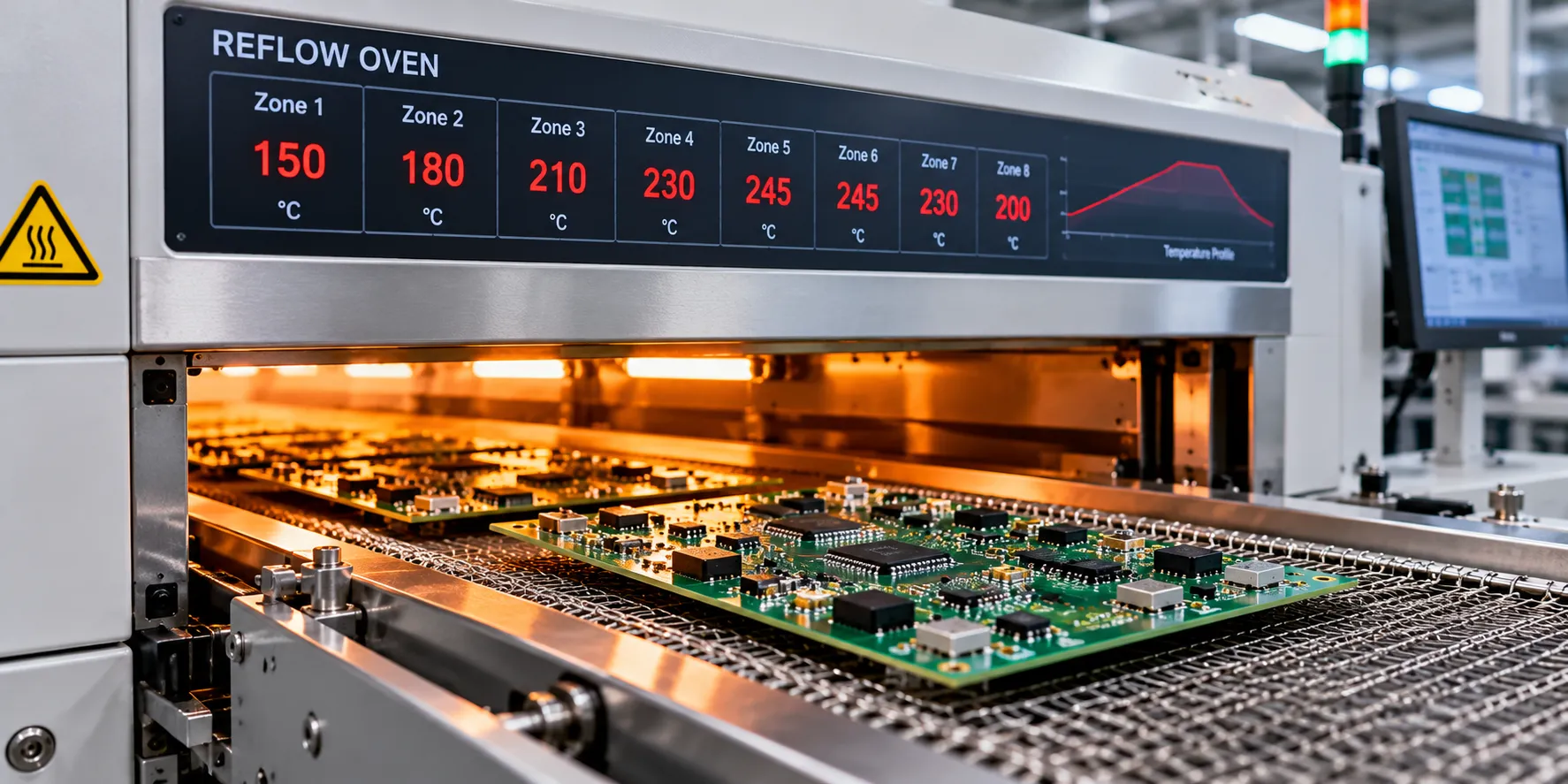 Reflow oven forming solder joints during the SMT soldering process