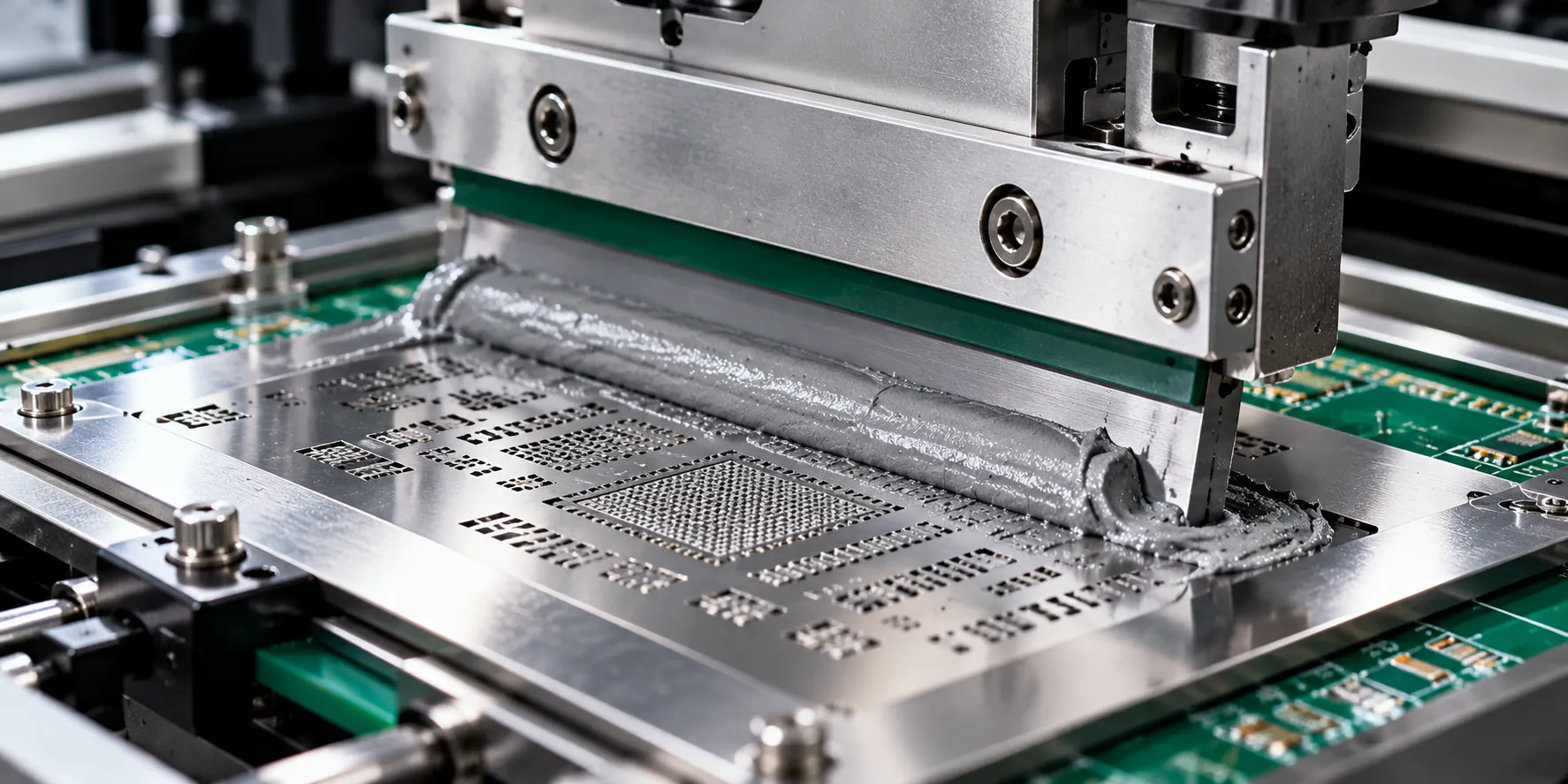 Solder paste application through a stencil during the SMT assembly process