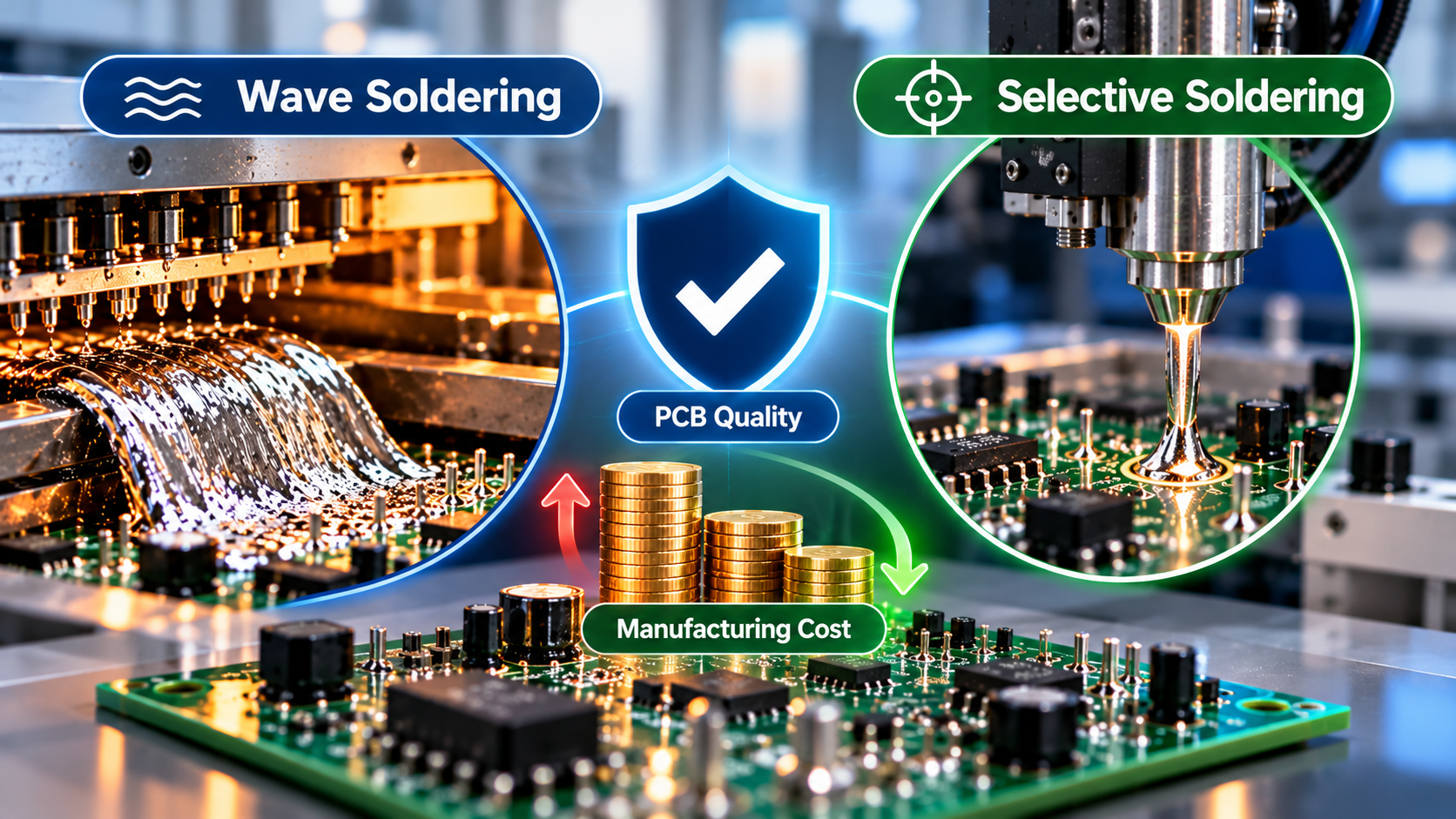 Wave vs selective soldering for PCB quality and cost.