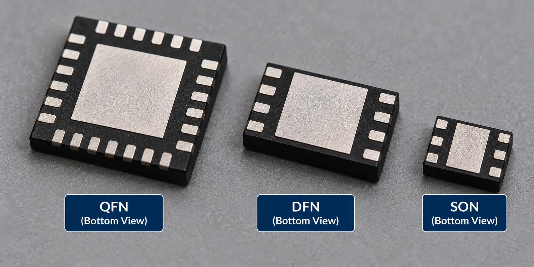 Bottom-terminated components including QFN, DFN and SON packages viewed from below