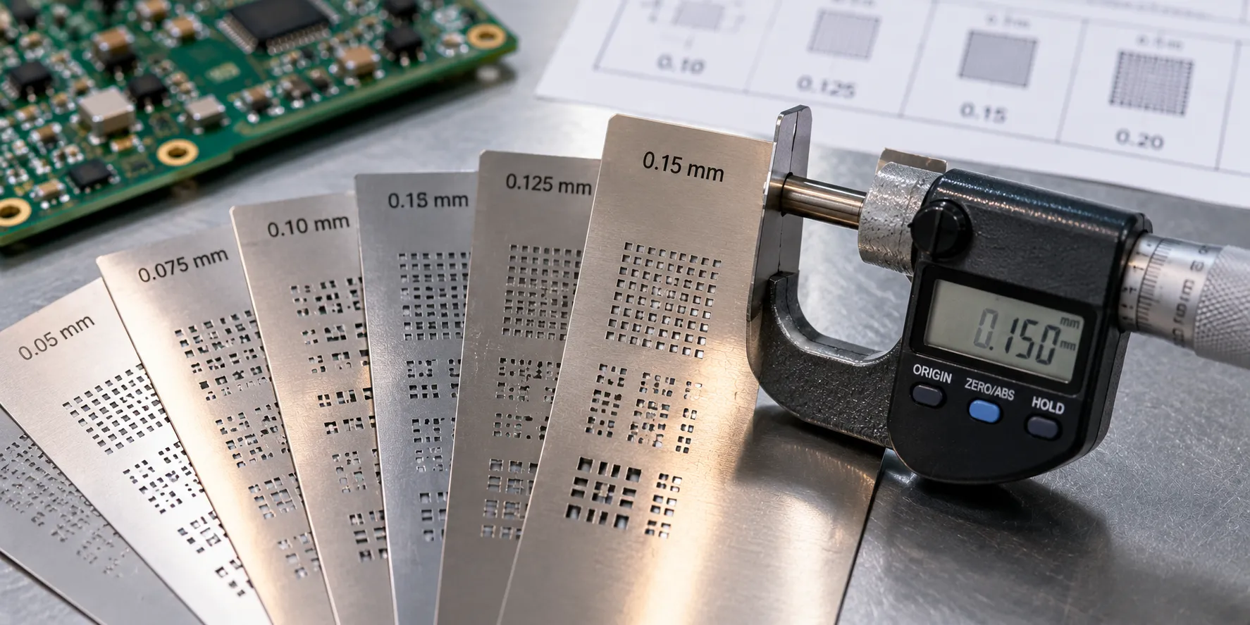 Stencil foils of different thicknesses measured with a micrometer